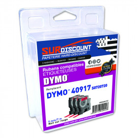 Lot de 3 rubans compatibles pour titreuse Dymo 40917 9mm/7m plastique noir sur rouge