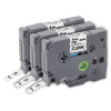 Lot de 3 rubans compatibles pour titreuse Brother TZE-121 9mm/8m plastique noir sur transparent