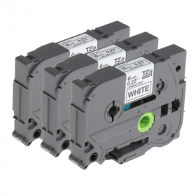 Lot de 3 rubans compatibles pour titreuse Brother TZE-211 6mm/8m plastique noir sur blanc