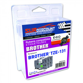 Lot de 3 rubans compatibles pour titreuse Brother TZE-131 9mm/8m plastique noir sur transparent
