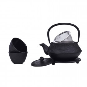 Service à thé en fonte noire coffret 1 théière et 2 tasses Laguiole