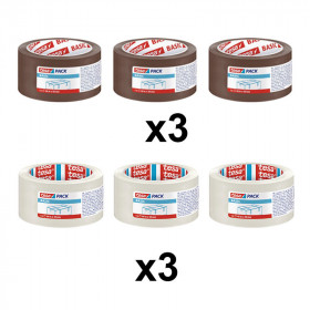 Lot de 6 rubans emballage adhésif Tesa 66m x 50mm transparent et havane