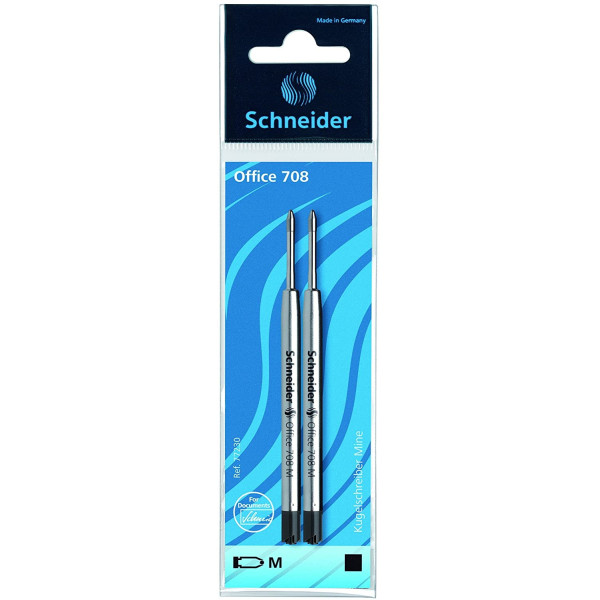 Lot de 2 recharges stylos à bille Schneider Office 708 Noir Pointe Médium