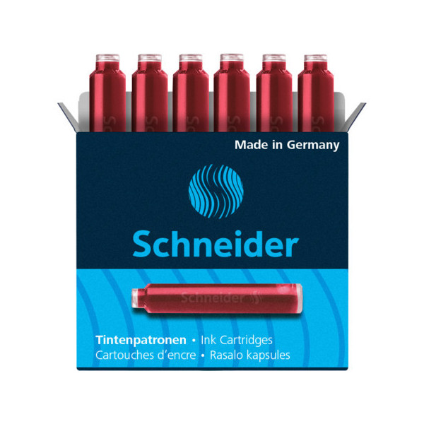 Boîte de 6 cartouches d'encre Schneider rouge pour stylo plume roller