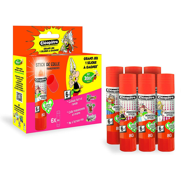 Lot de 6 bâtons de colle blanche Cléostick Cléopâtre 8g