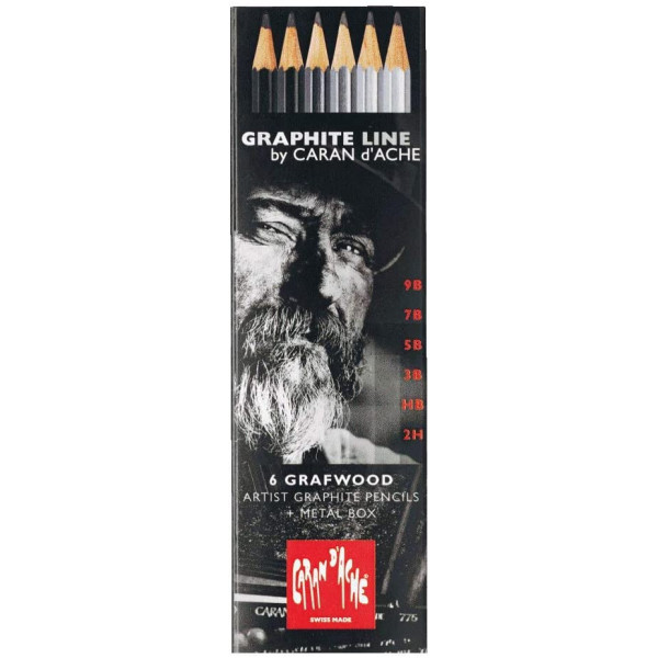 Boîte de 6 crayons graphite Graphite Line Caran d'Ache assortiment graduations