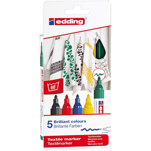 Lot de 5 marqueurs pour textiles Edding 4500 assortiment couleurs