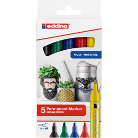 Lot de 5 marqueurs permanent multi-supports Edding 2000C assortiment couleurs