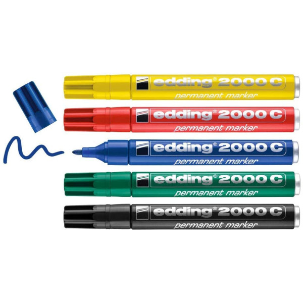 Lot de 5 marqueurs permanent multi-supports Edding 2000C assortiment couleurs