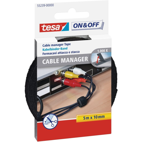 Bande auto-agrippante Tesa On & Off Cable Manager 5m x 10mm