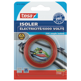 Adhésif isolant électricité Tesa PVC souple isolant rouge 10m x 15mm