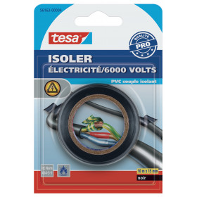 Adhésif isolant électricité Tesa PVC souple isolant noir 10m x 15mm