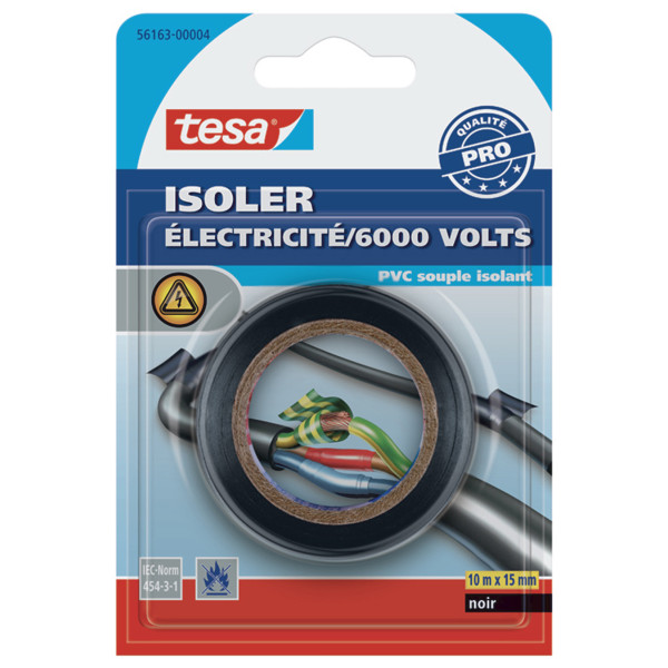 Adhésif isolant électricité Tesa PVC souple isolant noir 10m x 15mm