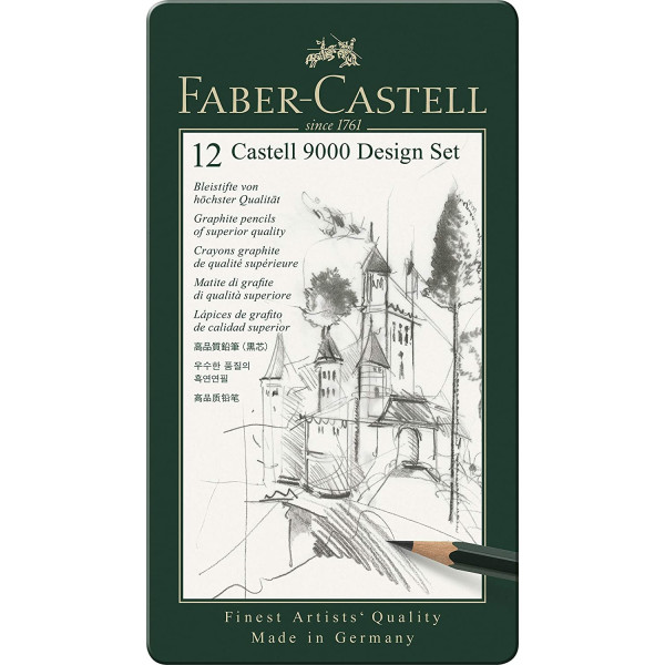 Boîte métal de 12 crayons graphite Castell 9000 Faber-Castell