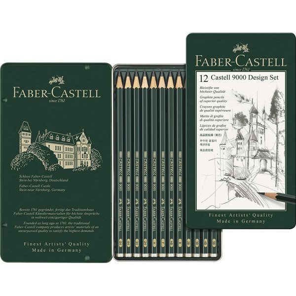Boîte métal de 12 crayons graphite Castell 9000 Faber-Castell