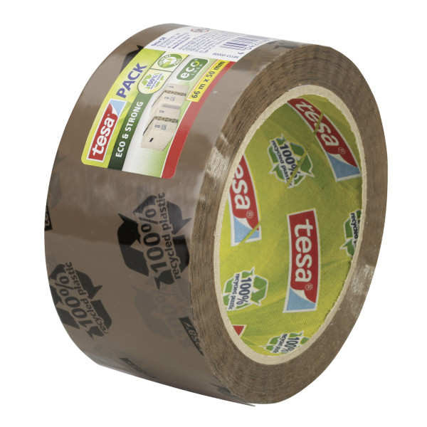 Ruban adhésif emballage écologique 100% recyclé Tesa havane imprimé 66m x 50mm