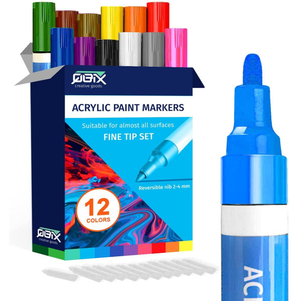 Etui de 12 marqueurs de peinture acrylique pointe fine Qbix