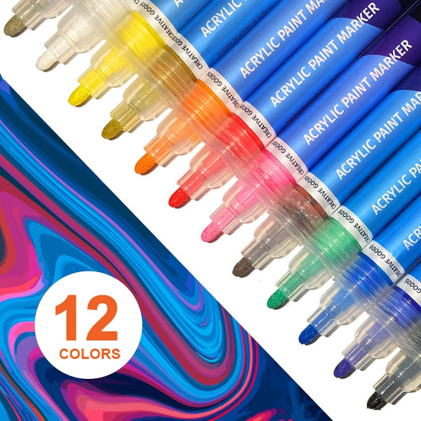 Etui de 12 marqueurs de peinture acrylique pointe fine Qbix