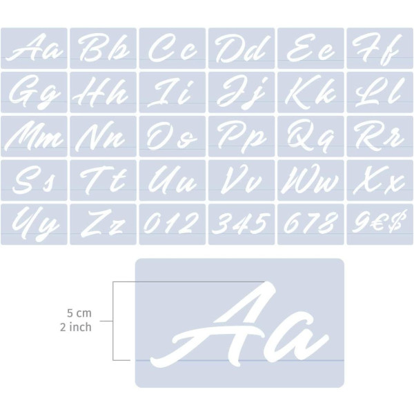 Set de pochoirs 5 cm - Lettres décoratives 64 caractères - Qbix
