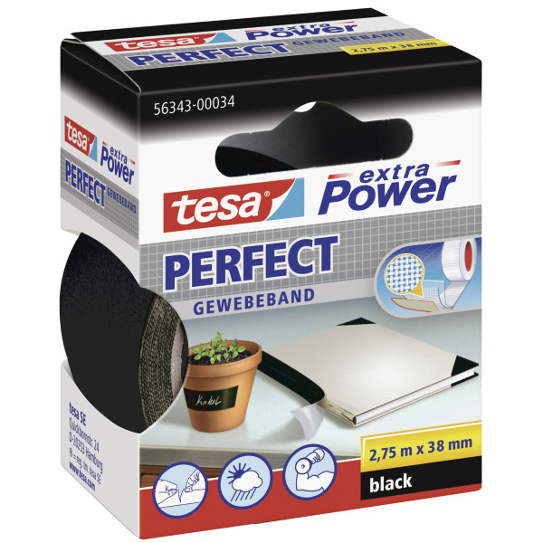 Ruban adhésif toilé réparation fixation Tesa Power Effect 2,75m x 38mm noir