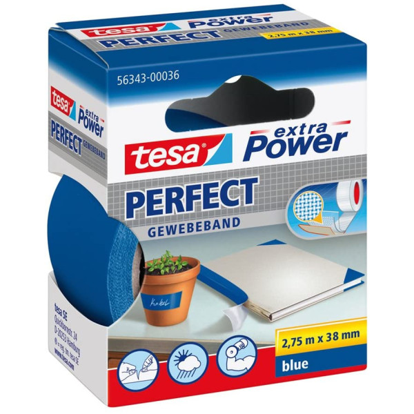 Ruban adhésif toilé réparation fixation Tesa Power Effect 2,75m x 38mm bleu