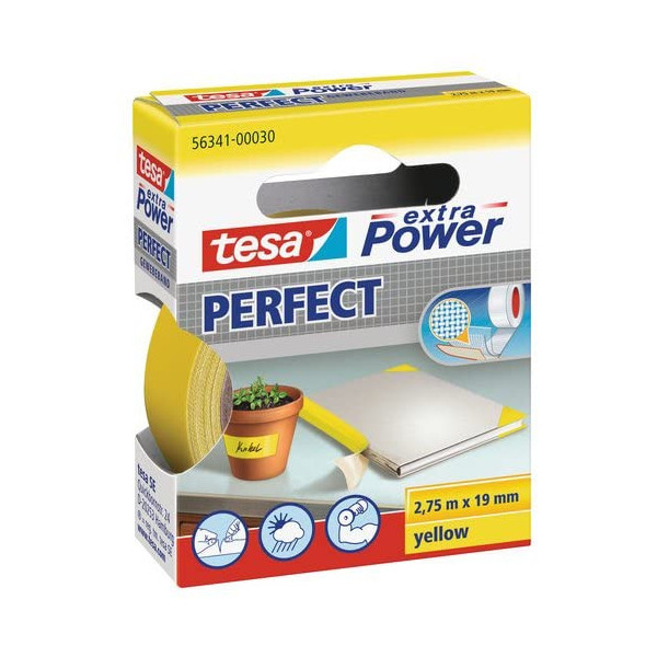 Ruban adhésif toilé réparation fixation Tesa Power Effect 2,75m x 19mm jaune