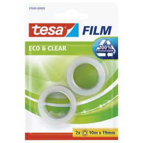 Lot de 2 rouleaux ruban adhésif éco & clear Tesa transparent 10m x 19mm