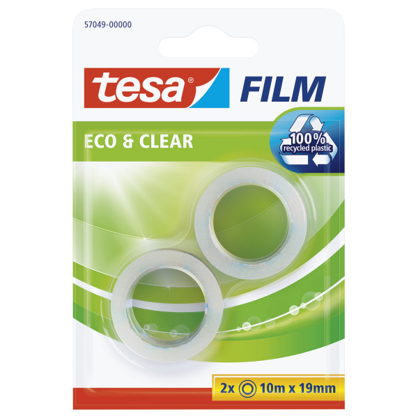 Lot de 2 rouleaux ruban adhésif éco & clear Tesa transparent 10m x 19mm