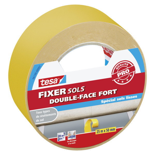 Rouleau ruban adhésif double face extra-fort spécial sols lisses Tesa 25m x 50mm