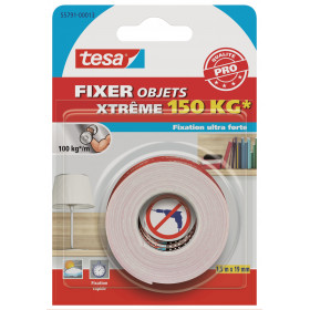 Adhésif double face fixation ultra forte jusqu'à 150kg Tesa 1,5m x 19mm
