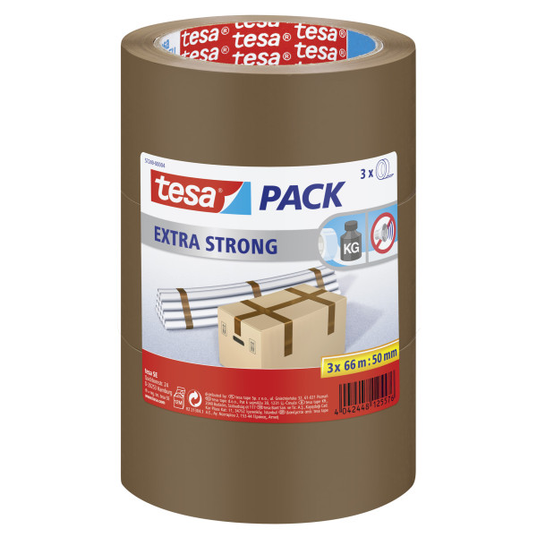 Lot de 3 rubans adhésif emballage Tesa extra fort 66m x 50mm marron