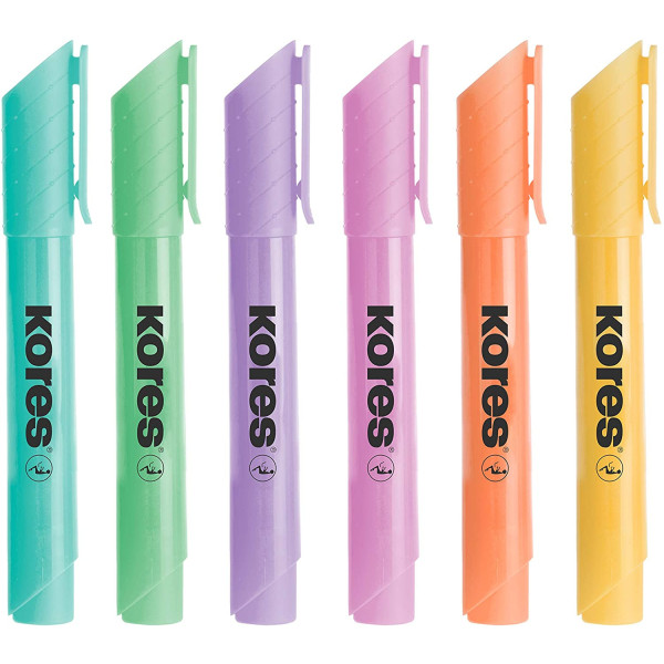 Pochette de 6 surligneurs pointe biseautée couleurs pastels Kores HighLiner