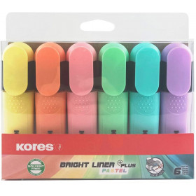 Pochette de 6 surligneurs pointe biseautée couleurs pastels Kores Bright Liner