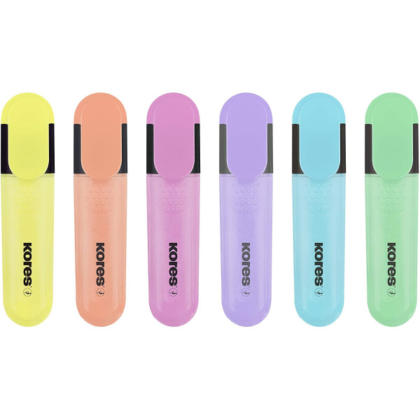 Pochette de 6 surligneurs pointe biseautée couleurs pastels Kores Bright Liner