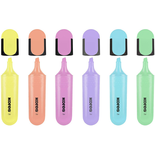 Pochette de 6 surligneurs pointe biseautée couleurs pastels Kores Bright Liner
