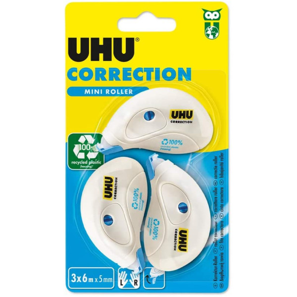 Lot de 3 rollers rubans correcteur UHU 6m x 5mm