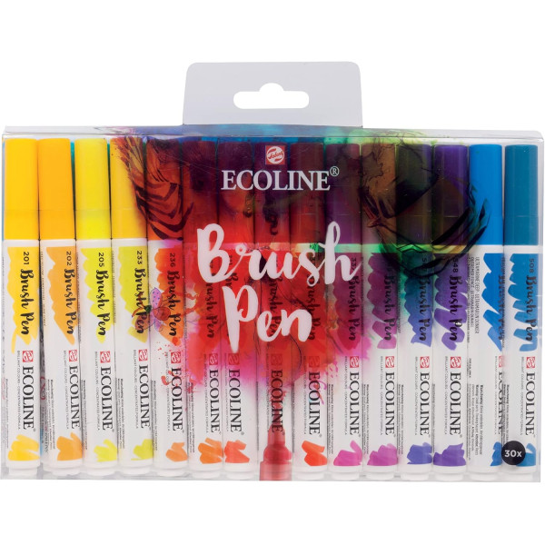 photo-Feutres - Pointe pinceau - 30 couleurs - Aquarellable - Ecoline Brush Pen