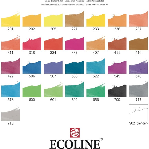 Feutres - Pointe pinceau - 30 couleurs - Aquarellable - Ecoline Brush Pen