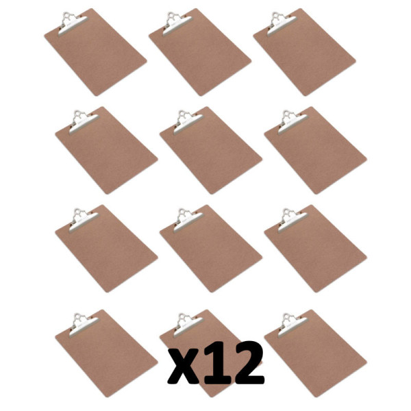 Lot de 12 porte-blocs Rigide Clipboard Marron