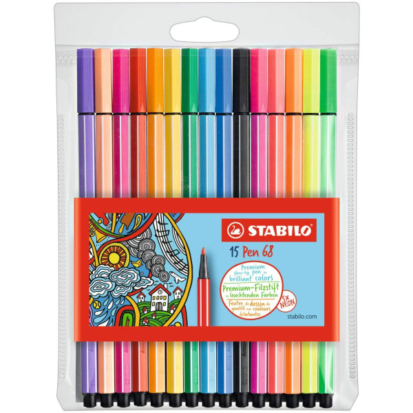 photo- Etui de 15 feutres de dessin STABILO Pen 68 - pointe moyenne