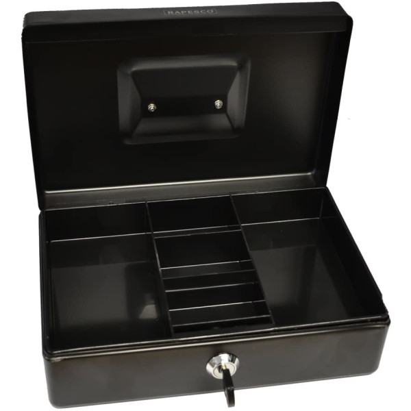 Caisse à monnaie en acier 5 compartiments 25 cm noir Rapesco