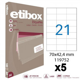Lot de 5 boites de 2100 étiquettes - Format 70x42.4mm - Etibox - Apli 119752