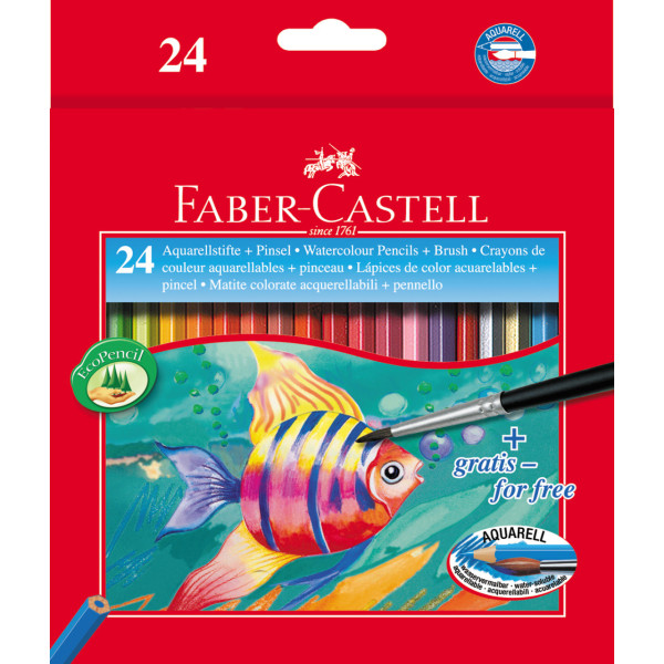 photo-Crayons de couleur - 24 couleurs - Aquarellable - Inclus 1 pinceau - Faber-Castell