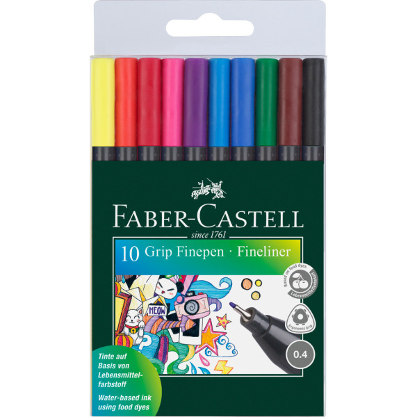 Pochette 10 feutres Grip Finepen Faber-Castell