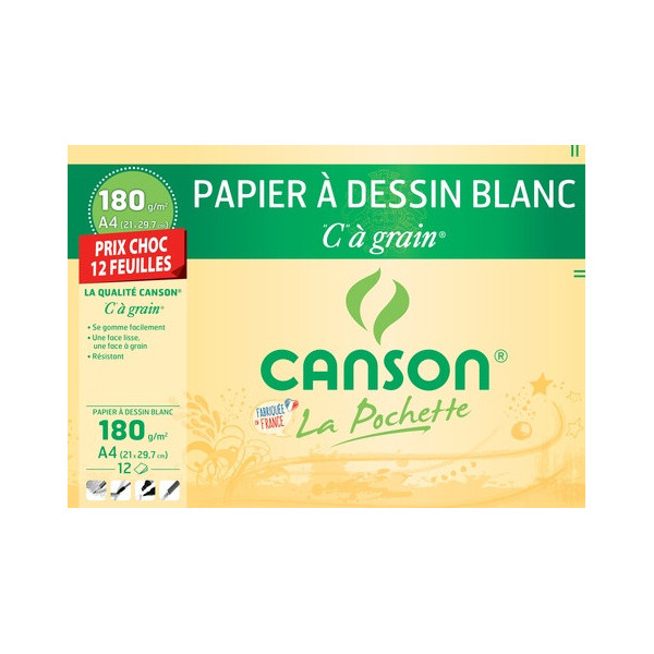 Pochette de papier Canson A4 21x29,7cm 180g 12 feuilles
