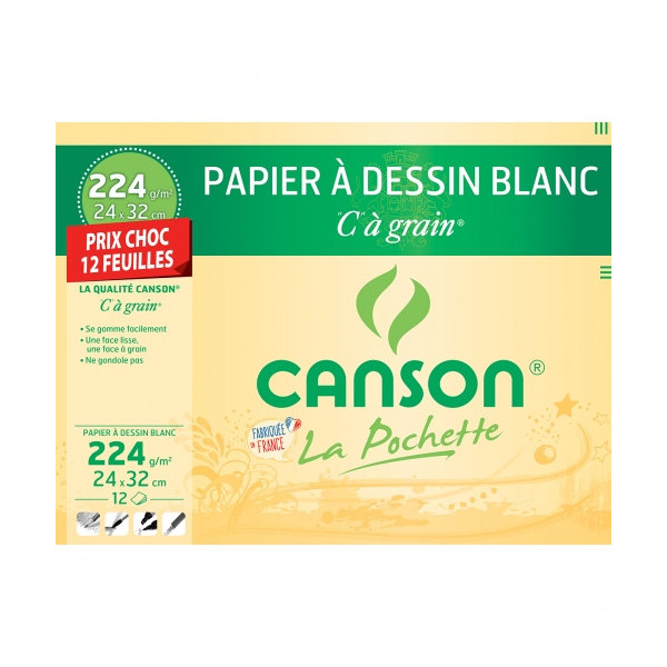Pochette de papier Canson 24x32cm 224g 12 feuilles