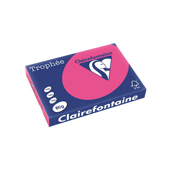 500 Feuilles A3 - 80G - Couleur Vives - Rose - Trophée Clairefontaine