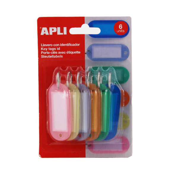 Lot de 6 porte-clés avec étiquette Apli assortiment de couleur