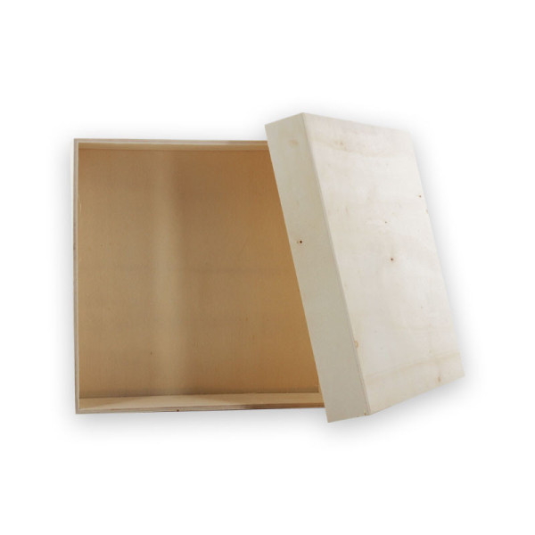 Boîte carrée en bois naturel avec couvercle amovible