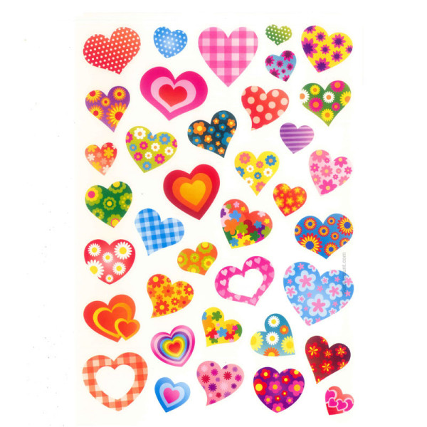 Gommettes assortiment de cœurs 2 planches 74 pièces